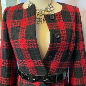 Red and black plaid 3/4 length coat